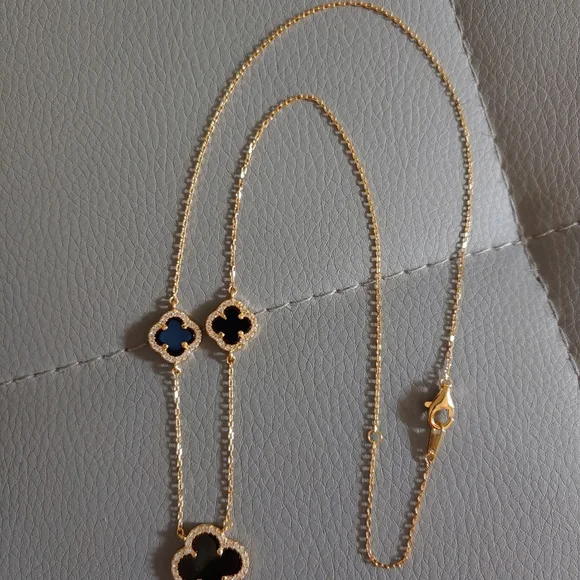 18K gold sterling silver Black Clover necklace - Picture 3 of 7